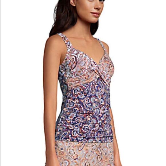 Land’s End Plus Two V-Neck wrap adjustable underwire tankini tops floral 22W 24W - Picture 2 of 6